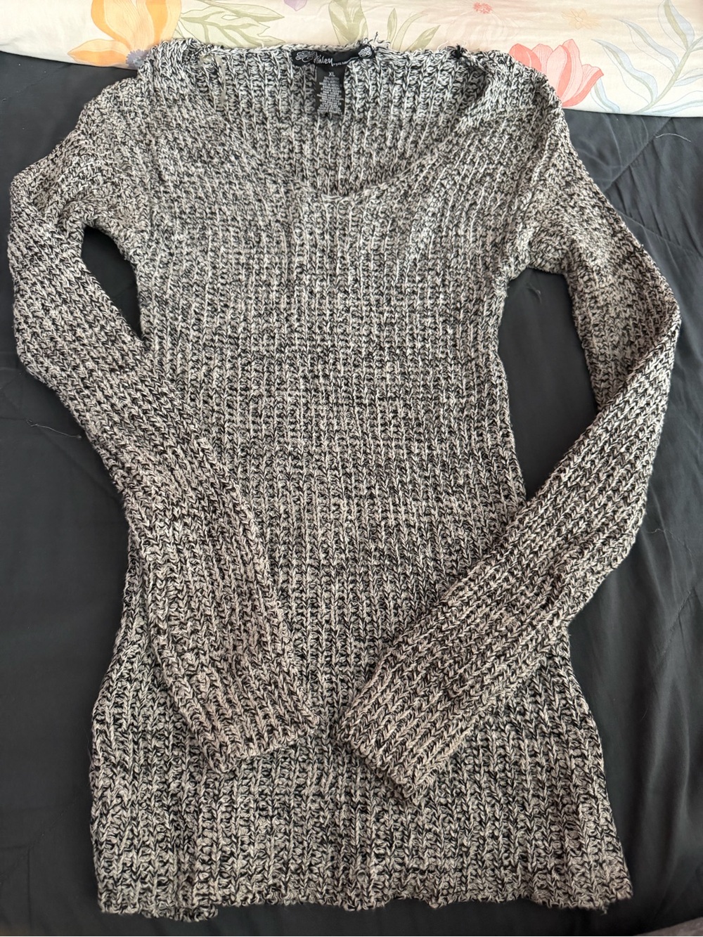 26 International Black and White Marled V-Neck Sweater
